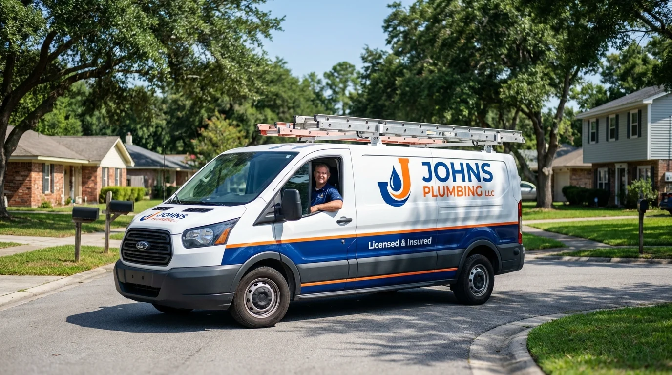 Johns Plumbing LLC service van in Merrimack, NH