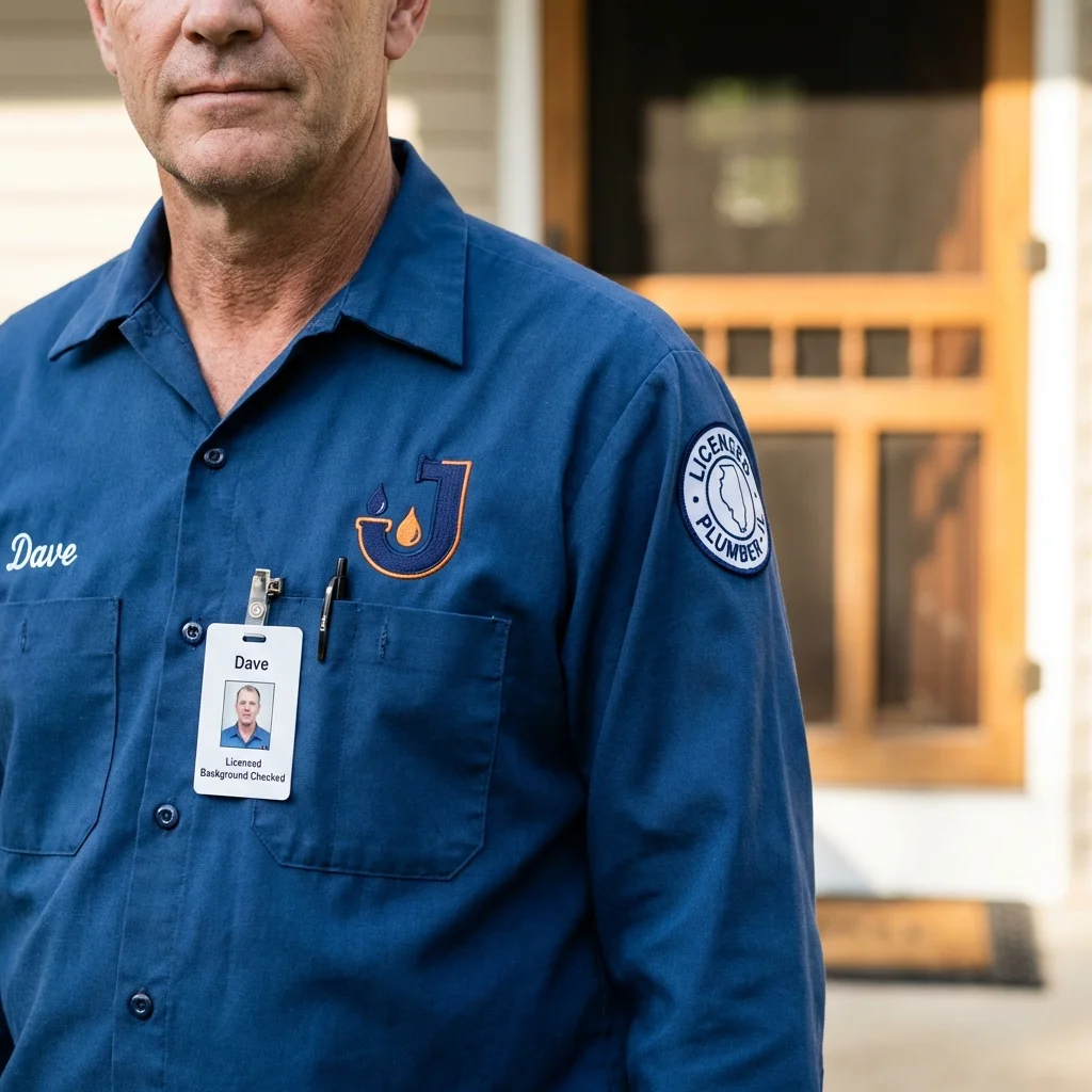 Licensed plumber showing ID badge in Merrimack, NH