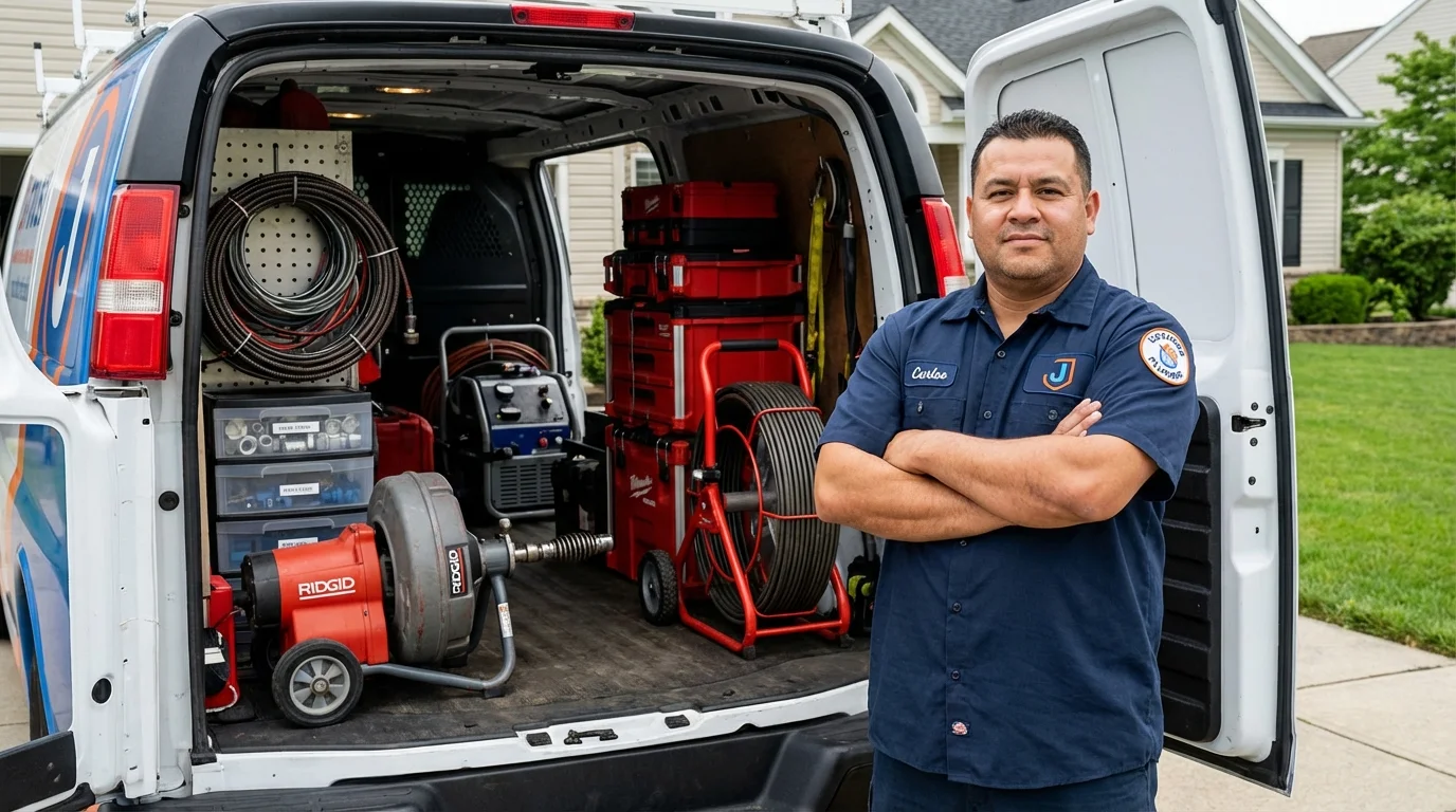 Professional drain cleaning equipment and Johns Plumbing LLC plumber in Merrimack