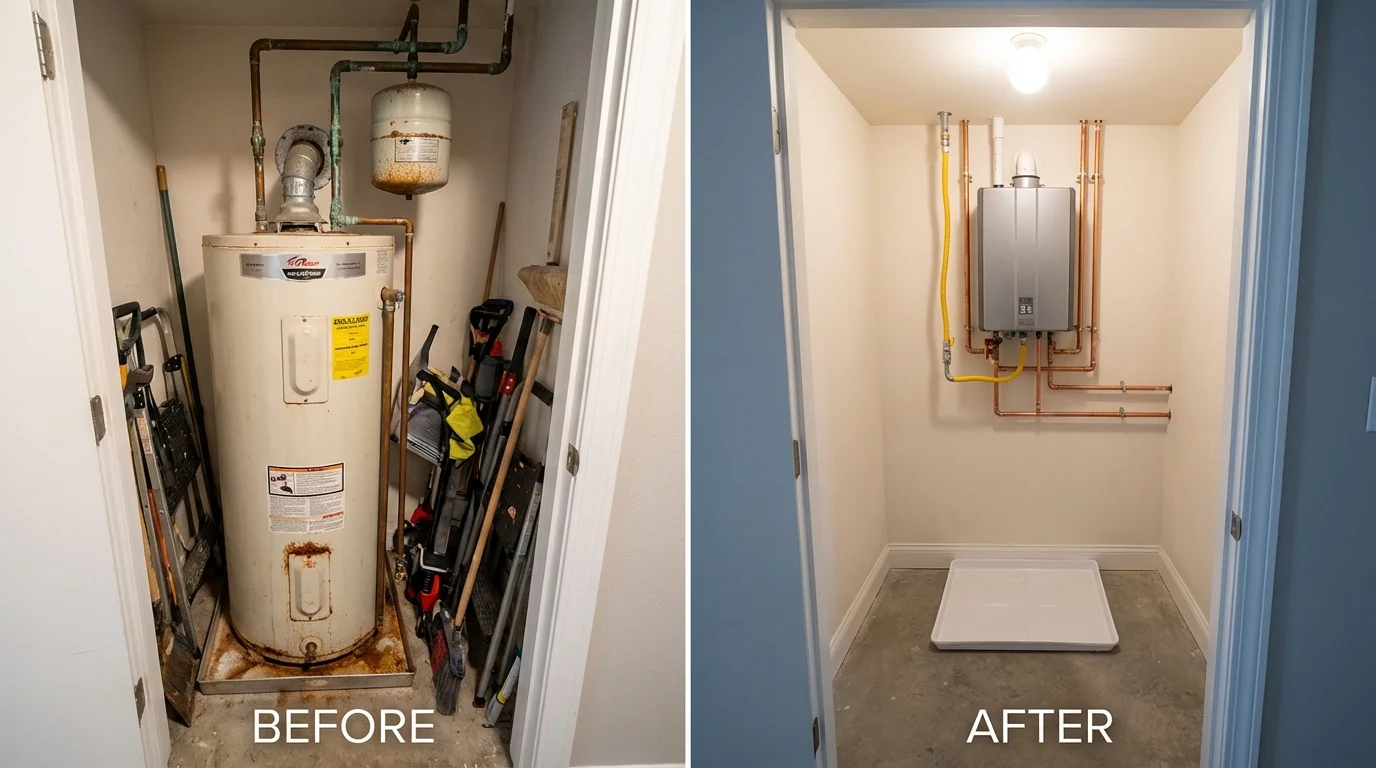 Tank water heater versus wall-mounted tankless unit comparison for Merrimack, NH homeowners